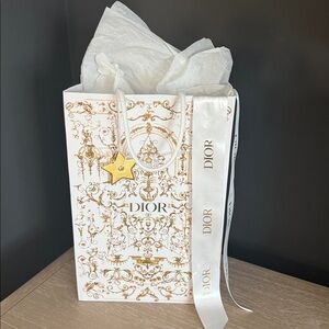 Dior White and Gold Gift Bag with Ribbon